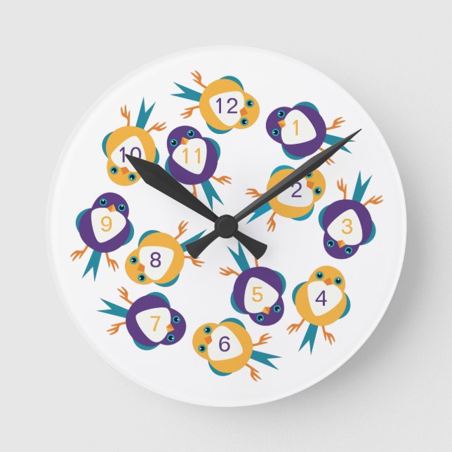 Cute Blue & Orange Birds Wall Clock (Front)