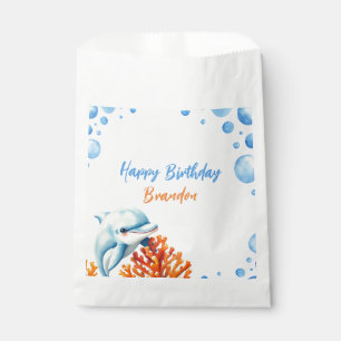 Cute Blue & Orange Coral Dolphin Kids Birthday Favour Bag