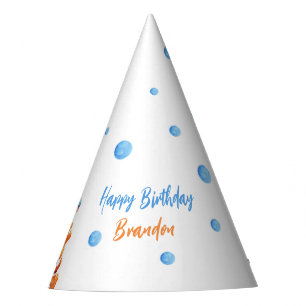 Cute Blue & Orange Coral Dolphin Kids Birthday Party Hat