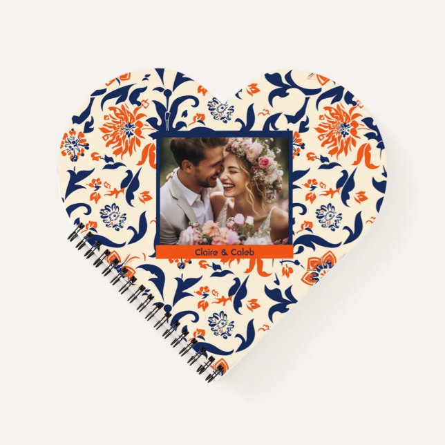 Cute Blue Orange Floral Custom Spiral Notebook (Front)