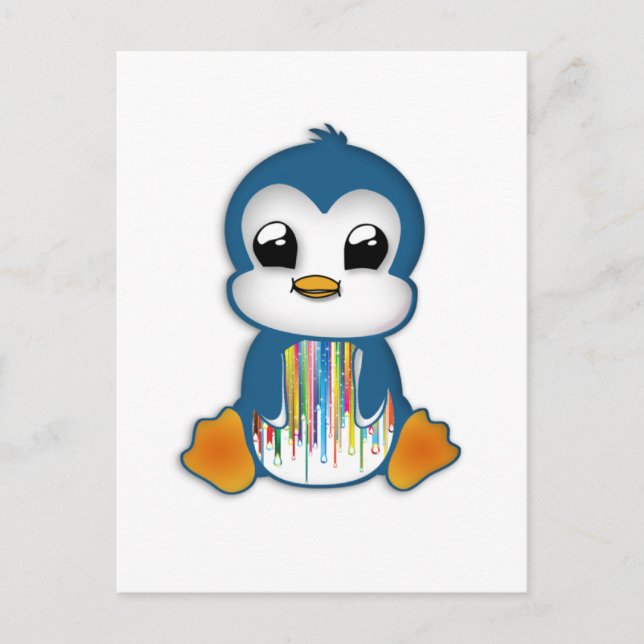 Cute blue orange penguin postcard (Front)