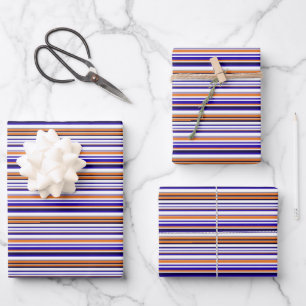 Cute blue orange stripes wrapping paper sheet