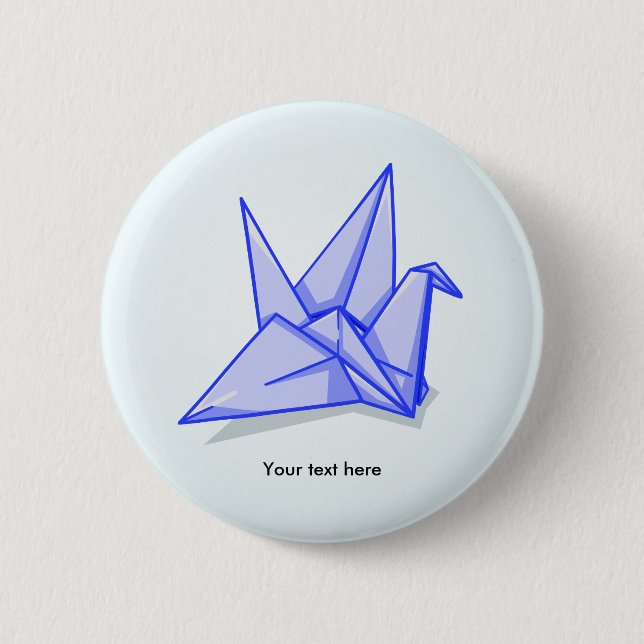 Cute blue origami paper crane 2 inch round button (Front)