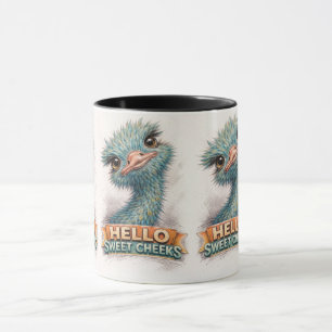 Cute Blue Ostrich Sketch – “Hello Sweet Cheeks” Fu Mug