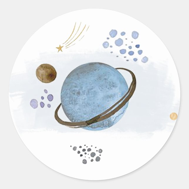 Cute Blue Outer Space Planets Galaxy Classic Round Sticker (Front)