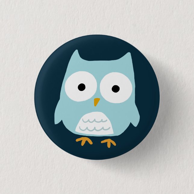 Cute Blue Owl 1 Inch Round Button (Front)
