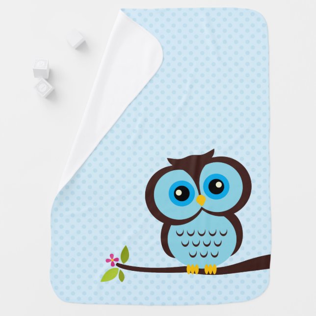Cute Blue Owl Baby Blanket (In Situ)