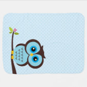 Cute Blue Owl Baby Blanket (Horizontal)