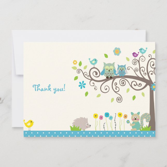 Cute Blue Owl Boy Baby shower Merci Cartes (Devant)