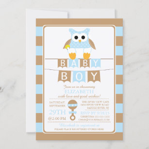 Cute Blue Owl Boys Baby shower Invitation