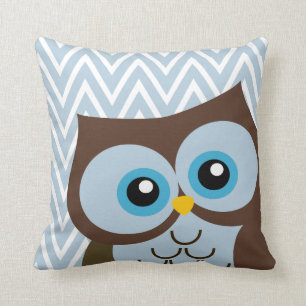 Cute Blue Owl Chevron Zigzag Throw Pillow
