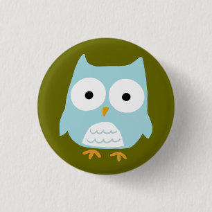 Cute Blue Owl Funny Whimsical Owl Character 1 Inch Round Button