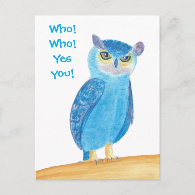 Cute Blue Owl Invitations de fête d'anniversaire,  (Devant)