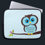 Cute Blue Owl Laptop Sleeve<br><div class="desc">Stylish electronics sleeve features a beautiful vector illustration of an owl perched on a tree branch.</div>