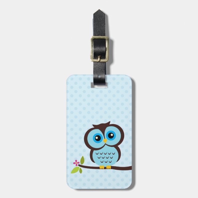Cute Blue Owl Luggage Tag (Front Vertical)