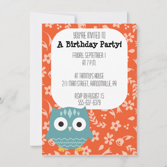 Cute Blue Owl Party Invitation (Front)