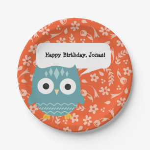 Cute Blue Owl Personalized Party Plates