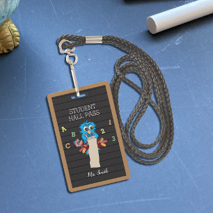 Cute Blue Owl Teacher Vertical Hall Pass Badge