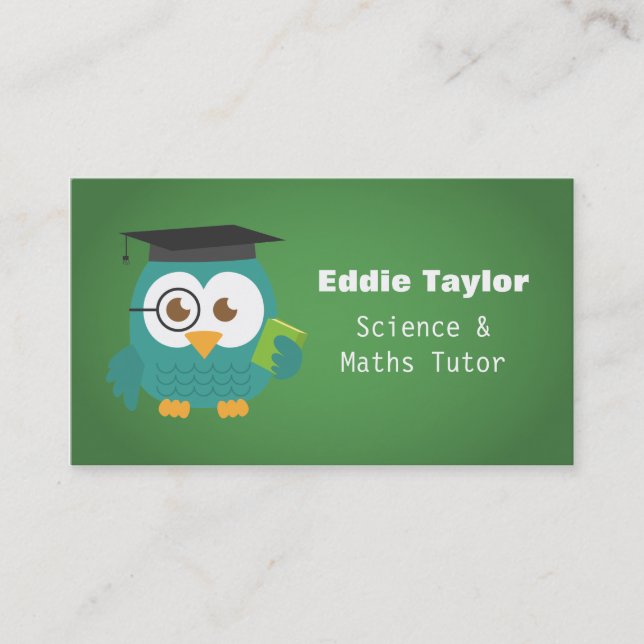 Cute Blue Owl with Graduation Hat, Personal Tutor Calling Card (Front)