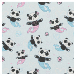 Cute Blue Panda Bear Mermaids Fabric