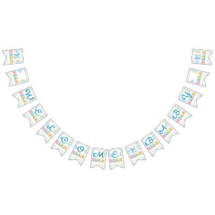 Cute Blue Pastel Baby Bears Welcome Baby Shower Bunting Flags