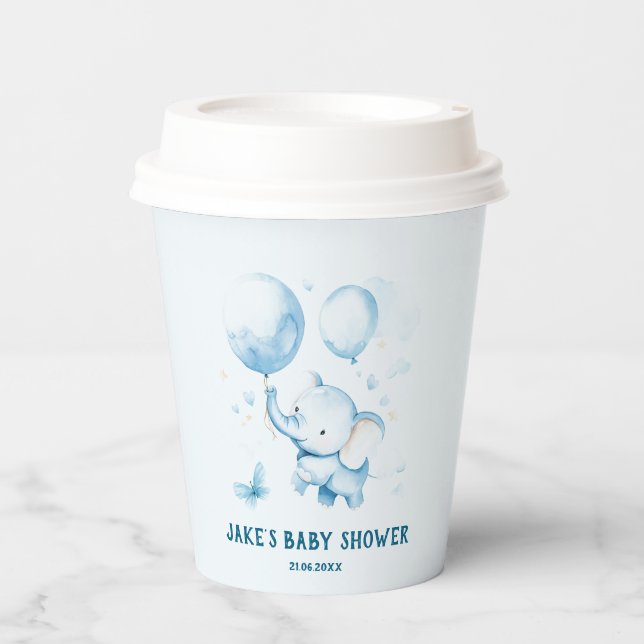 Cute Blue Pastel Elephant | Baby Shower Paper Cups (Front)