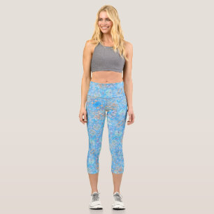 Cute blue pastel floral bandana capri leggings