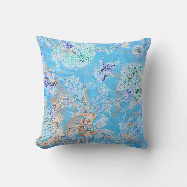 Cute blue pastel floral throw pillow (Front)