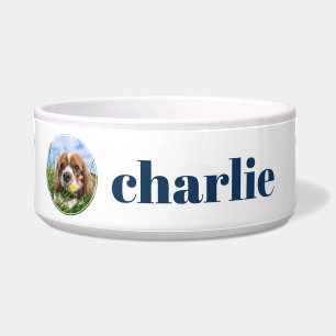 Cute Blue Paw Prints Personalized Dog Photo Bowl