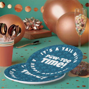 Cute Blue Pawprints Pet Adoption Paw-tee! Time Paper Plate