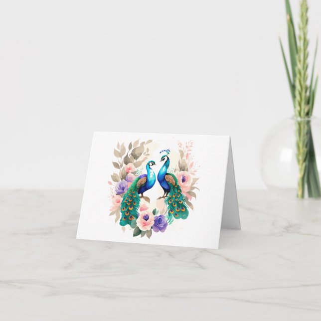 Cute Blue Peacock Thank You Card (Front)