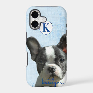 Cute Blue Peek-a-Boo Boston Terrier Puppy Monogram