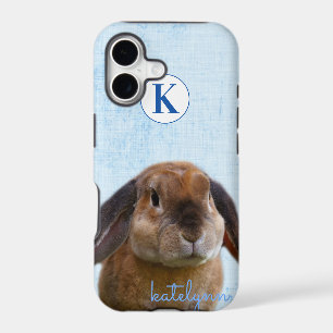 Cute Blue Peek-a-Boo Bunny Photograph Monogrammed