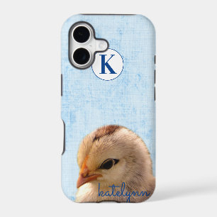 Cute Blue Peek-a-Boo Chick Photograph Monogram