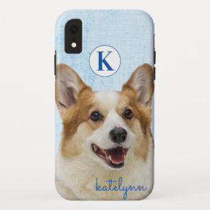 Cute Blue Peek-a-Boo Corgi Dog Monogram iPhone XR Case