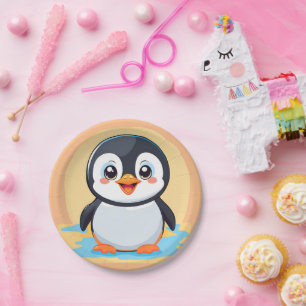 Cute blue penguin Face zoo ice Birthday Party Paper Plate