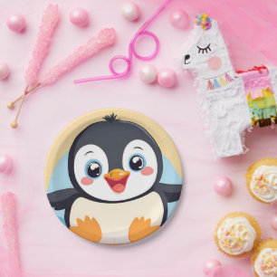 Cute blue penguin Face zoo ice Birthday Party Paper Plate