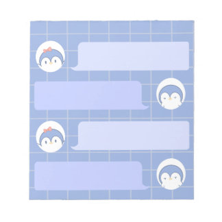 Cute Blue Penguin Notepad | Minimal Grid Me