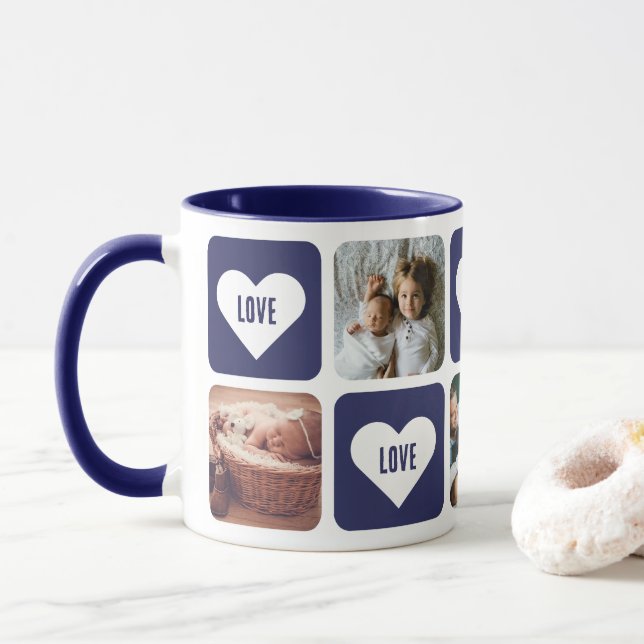 Cute Blue Photo Collage Love Heart Mug (Avec donut)