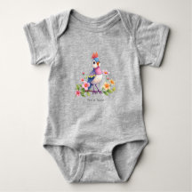Cute Blue Pink Bird Floral Baby Bodysuit