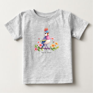 Cute Blue Pink Bird Floral Baby T-Shirt