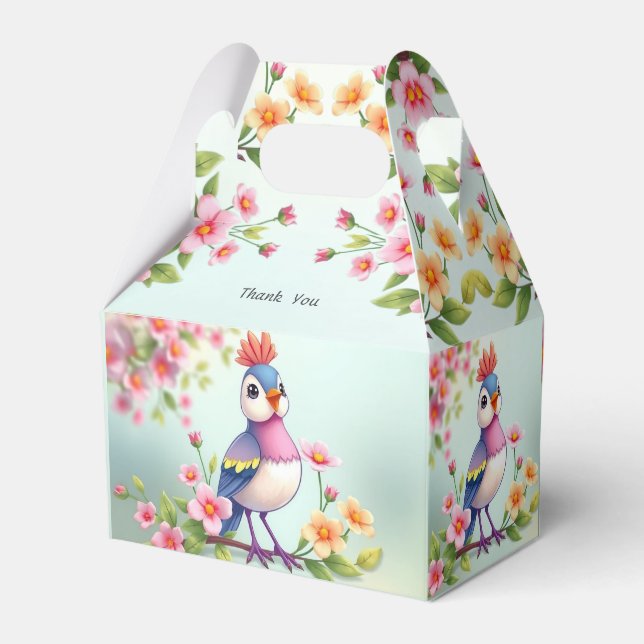 Cute Blue Pink Bird Floral Favour Box (Back Side)