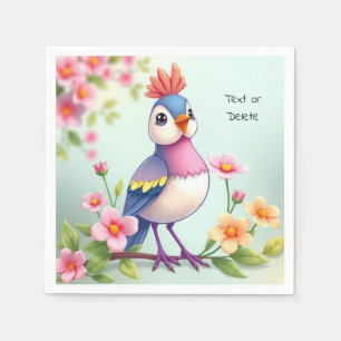 Cute Blue Pink Bird Floral Napkins