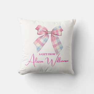 Cute Blue & pink Bow Personalized Gift From Throw Pillow