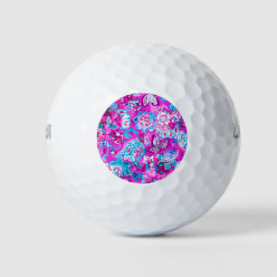 Cute blue pink flowers patterns golf balls