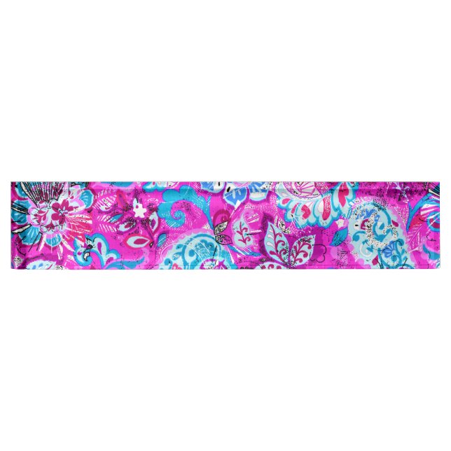 Cute blue pink flowers patterns nameplate (Front)