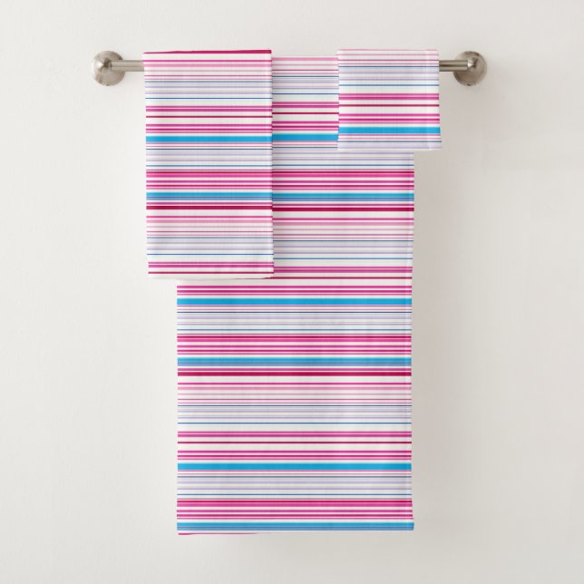 Cute blue pink stripes bath towel set (Insitu)