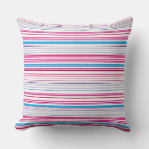 Cute blue pink stripes throw pillow