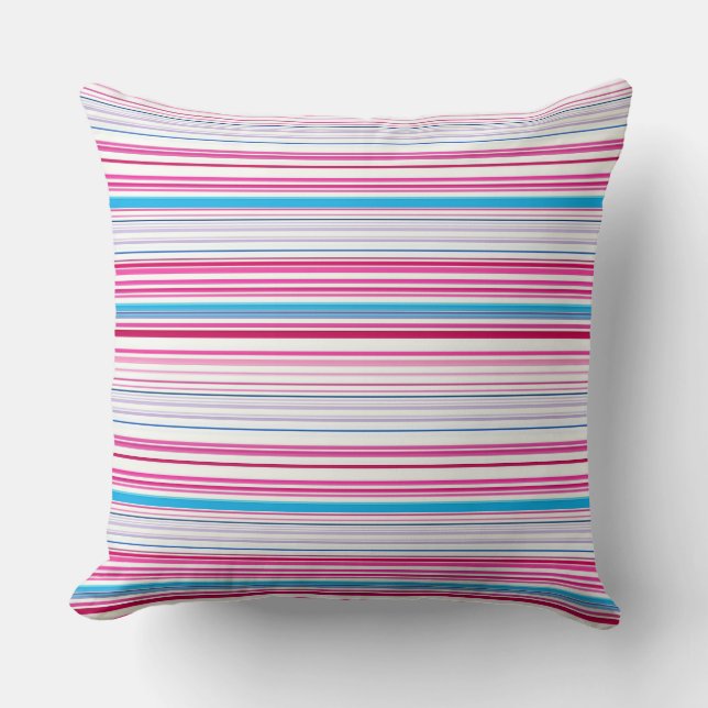 Cute blue pink stripes throw pillow (Front)