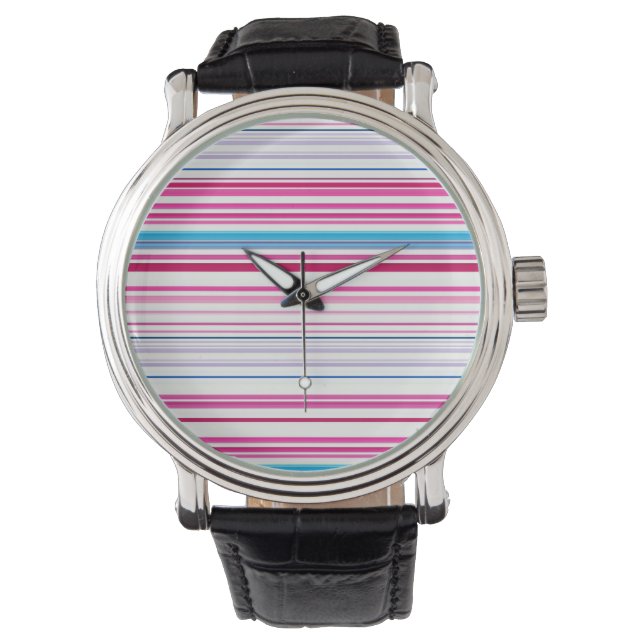 Cute blue pink stripes watch (Front)